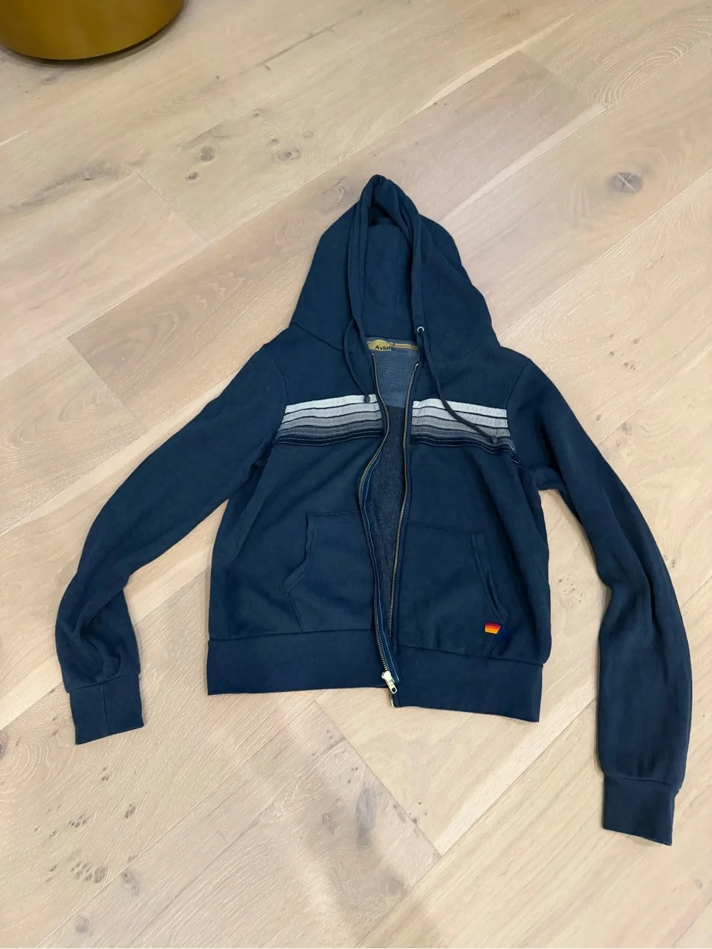 Aviator Nation Women's Navy Zip Hoodie with Striped Chest - Picture 5 of 5